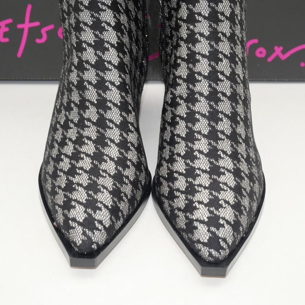 Betsey Johnson Women's 7 Pamella Boots Knee High Heel Black Silver Houndstooth - Picture 4 of 13